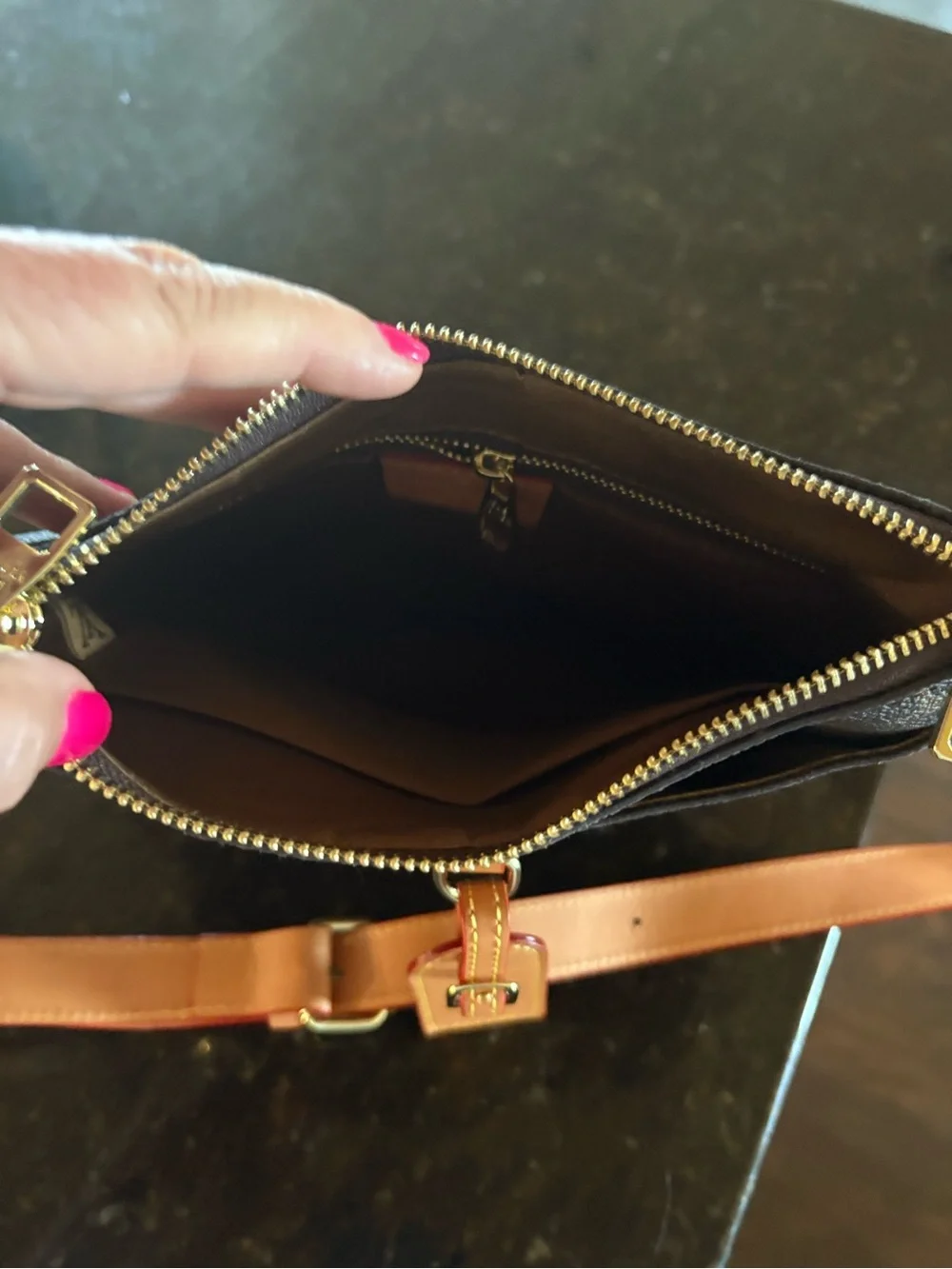 Louis Vuitton Monogram Shoulder Bag in Brown and Tan with Gold Hardware - Picture 3 of 12